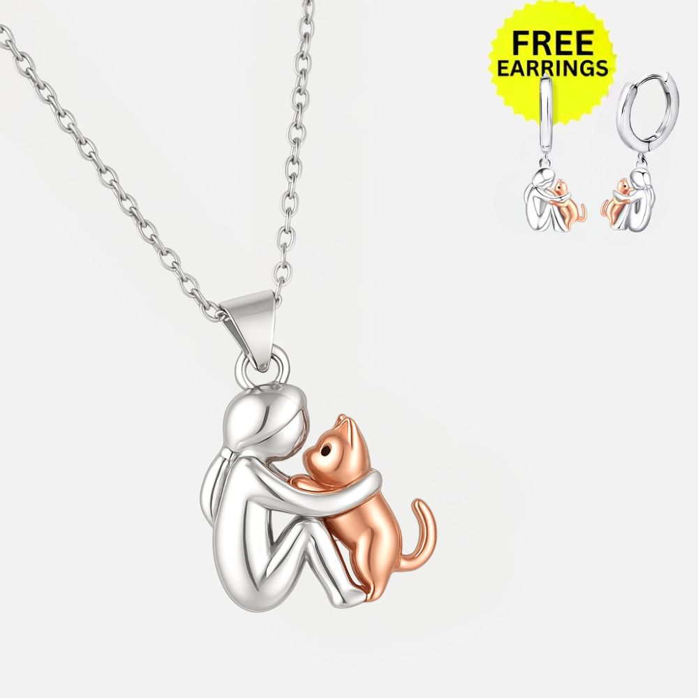 Halsband med katthänge och matchande örhängen