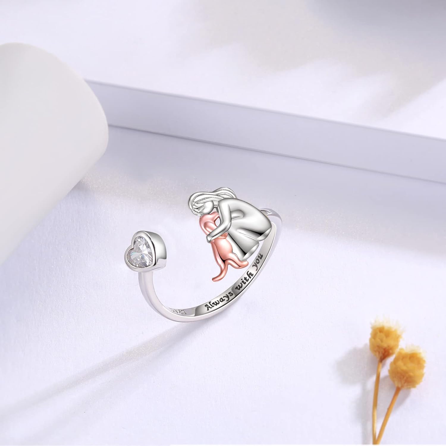 Justerbart hundhalsband i 925 sterlingsilver – “För alltid i mitt hjärta” med zirkonia