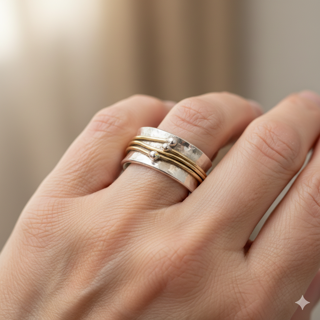 Vintagering i guld med silverdetaljer
