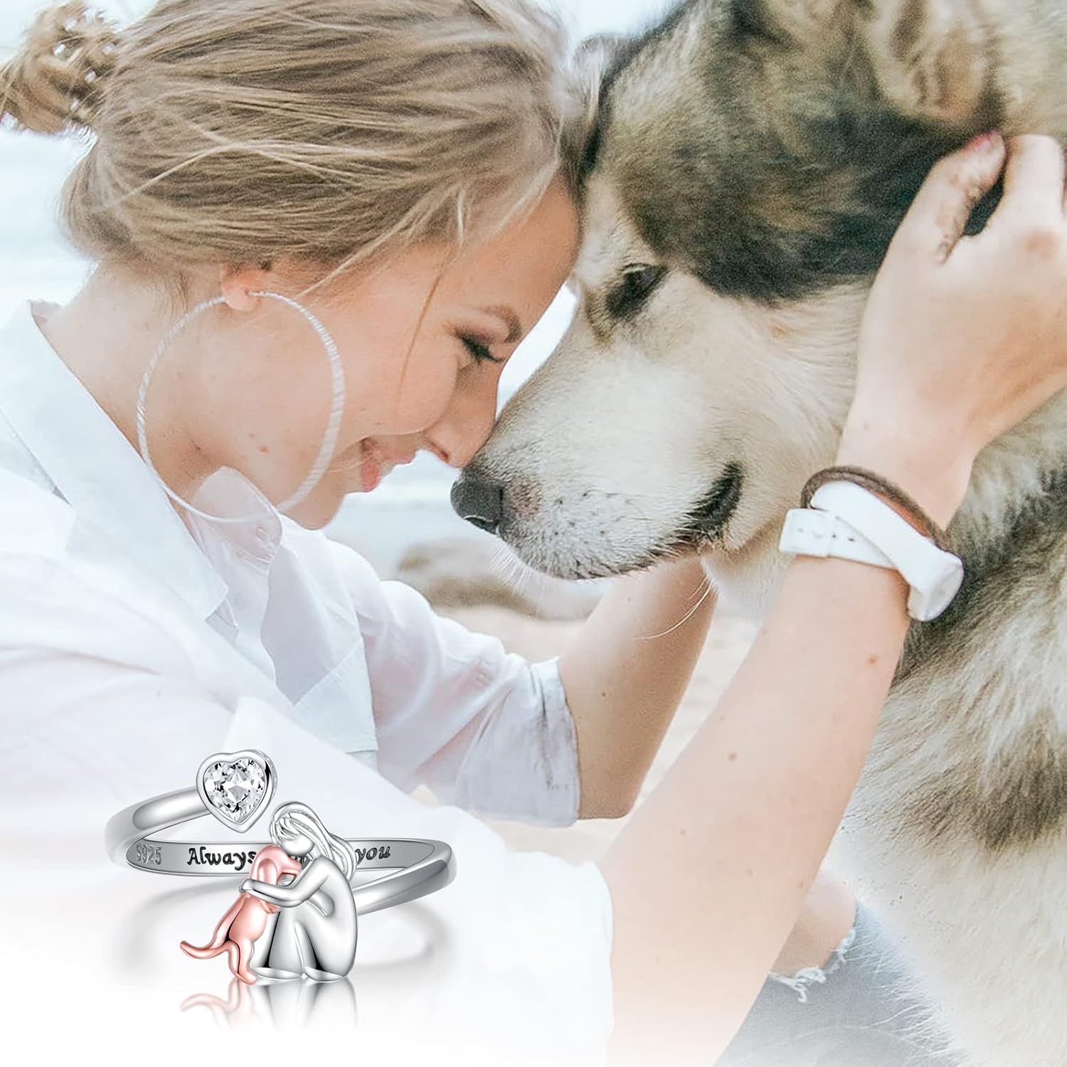 Justerbart hundhalsband i 925 sterlingsilver – “För alltid i mitt hjärta” med zirkonia