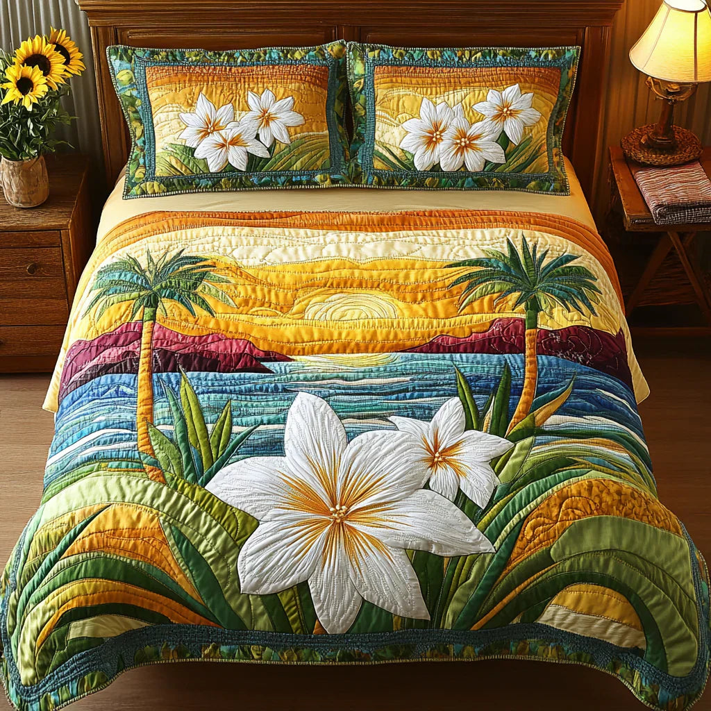 Quiltat sängklädesset i 3 delar – Aloha-stil