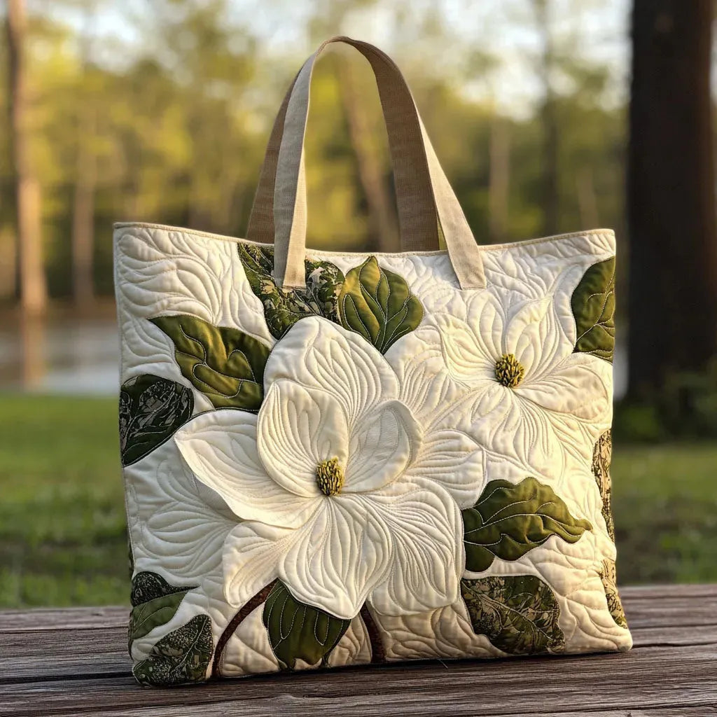 Handgjord quiltad väska – Eleganta vita liljor