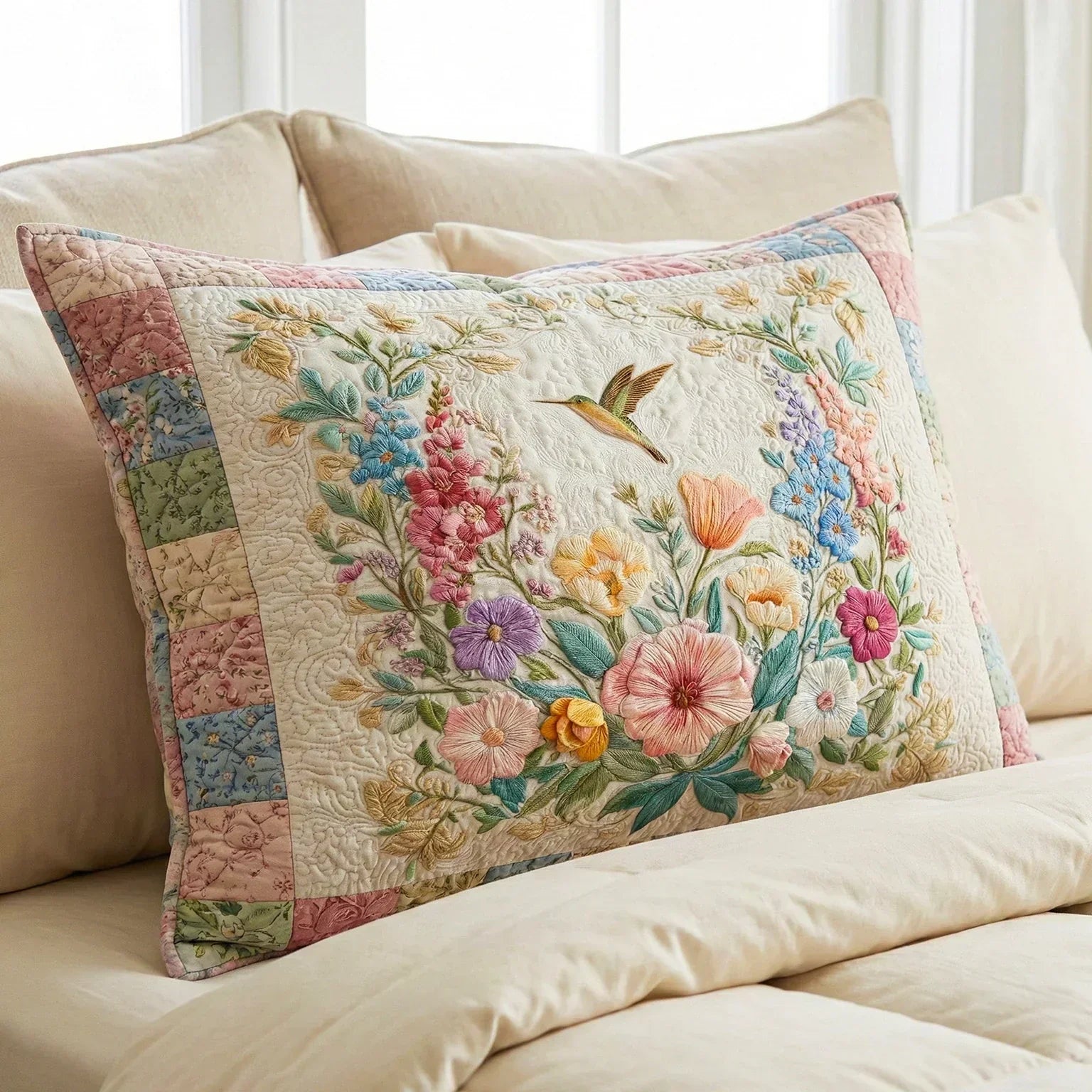 Quiltat kuddfodral – Blomsterfält