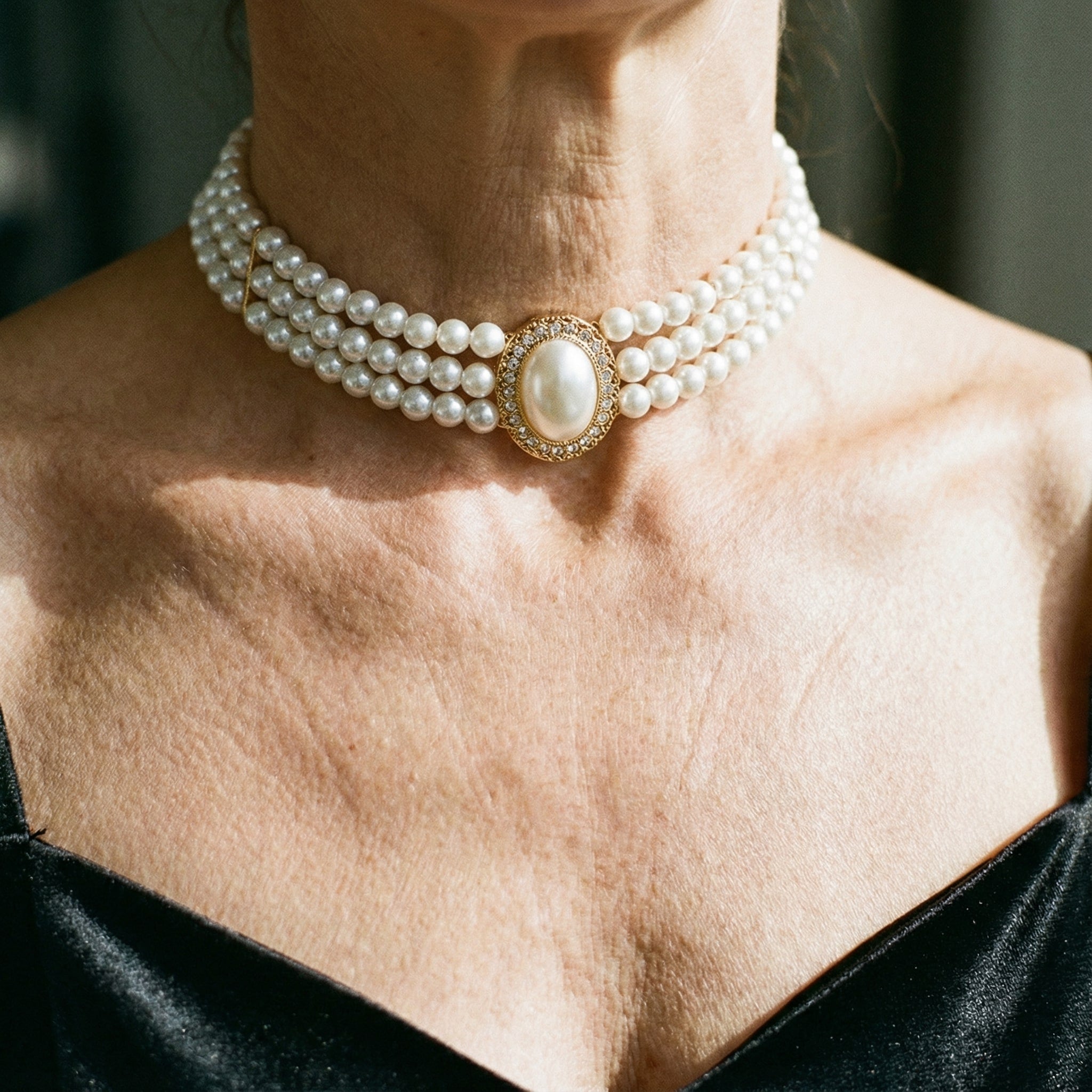 Elegant halsband med tre pärlor