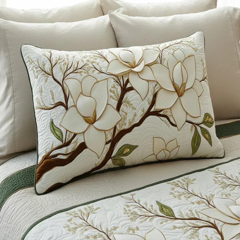 Quiltat kuddfodral – Magnoliablomma