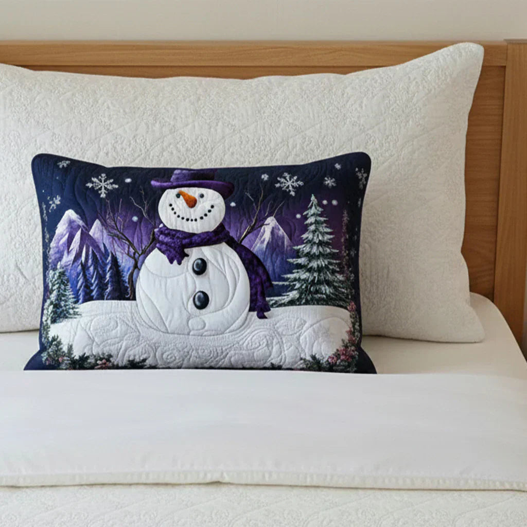 Quiltat kuddfodral – Lila snögubbe