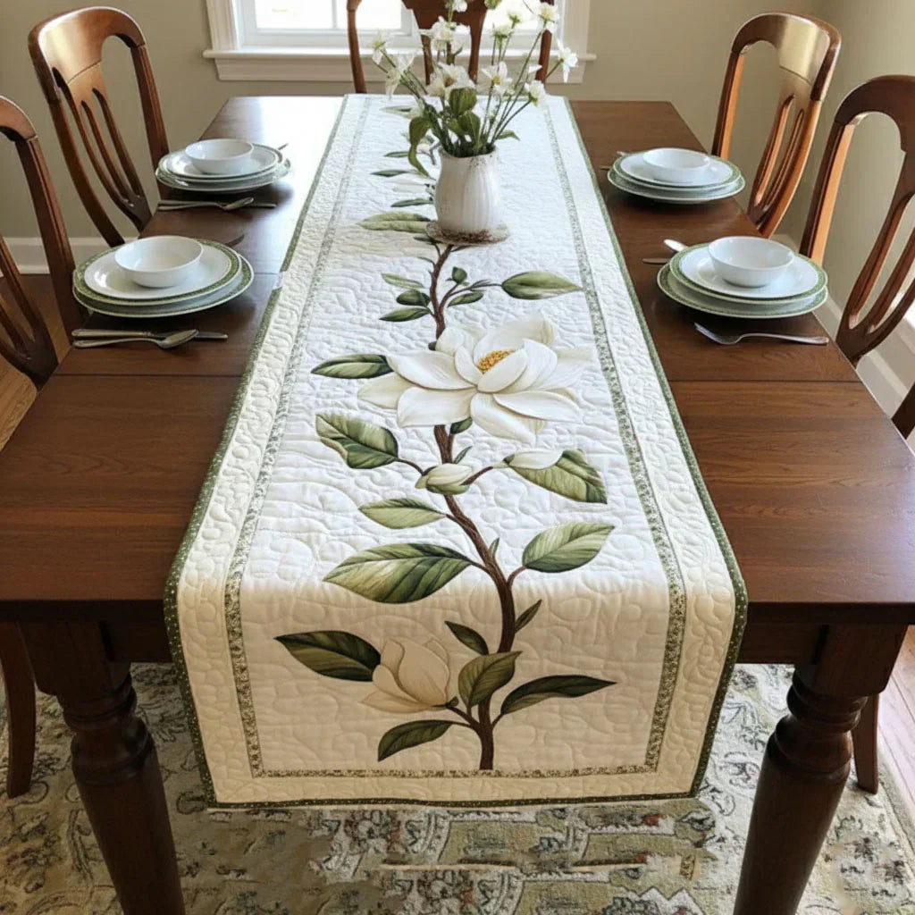 Quiltad bordstablett – Rustik magnoliablomma