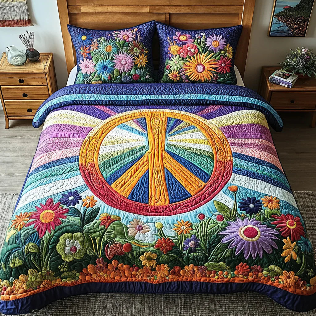 Quiltat sängklädesset i 3 delar – Tie-dye-drömmar