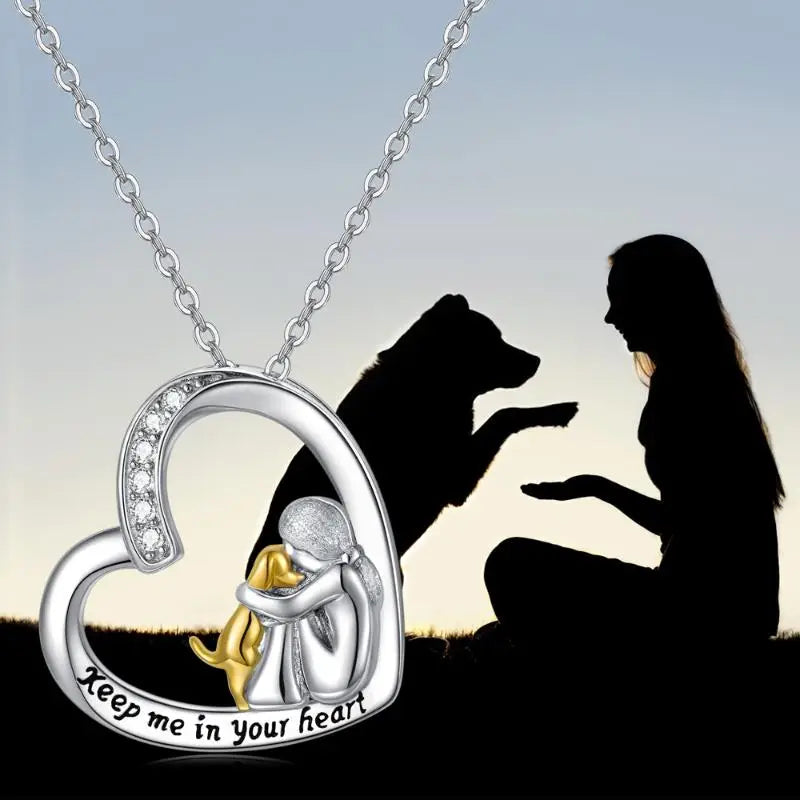 Halsband i 925 sterlingsilver – Design med hjärta och hund med zirkonia