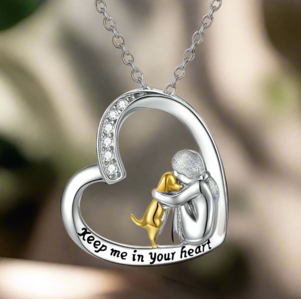 Halsband i 925 sterlingsilver – Design med hjärta och hund med zirkonia
