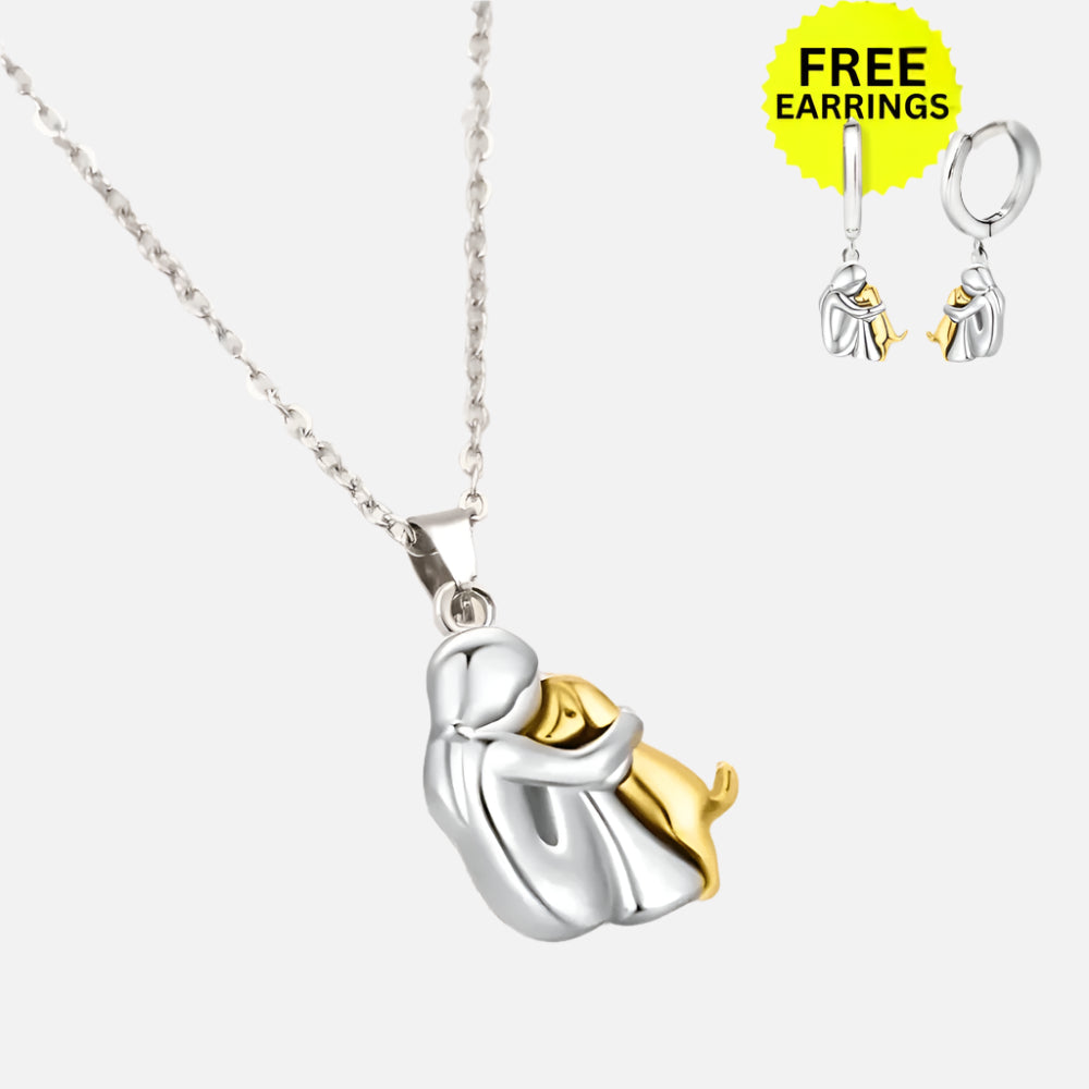 Halsband med hänge “Omfamning” och matchande örhängen