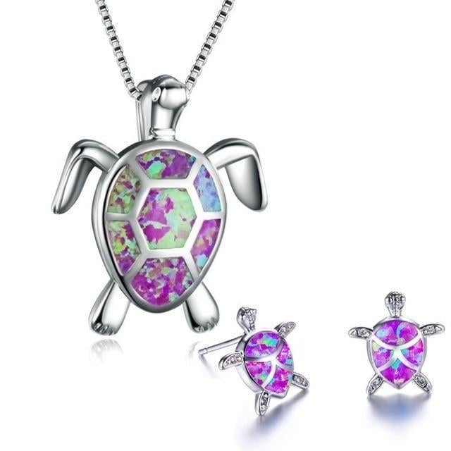 Set med halsband och örhängen havssköldpadda i opal och silver – Kolibrihalsband med matchande örhängen