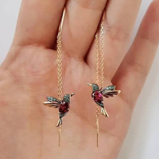 Set emaljörhängen med kolibri och zirkonia