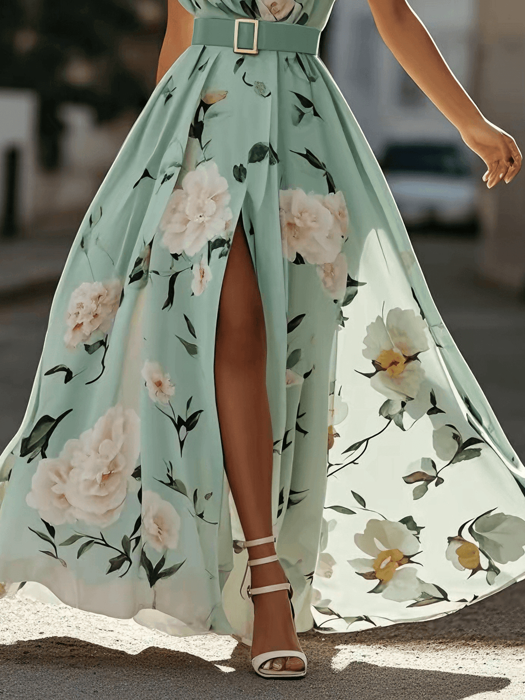 Sella - Ruched One Shoulder A-Line Maxi Chiffon Dress