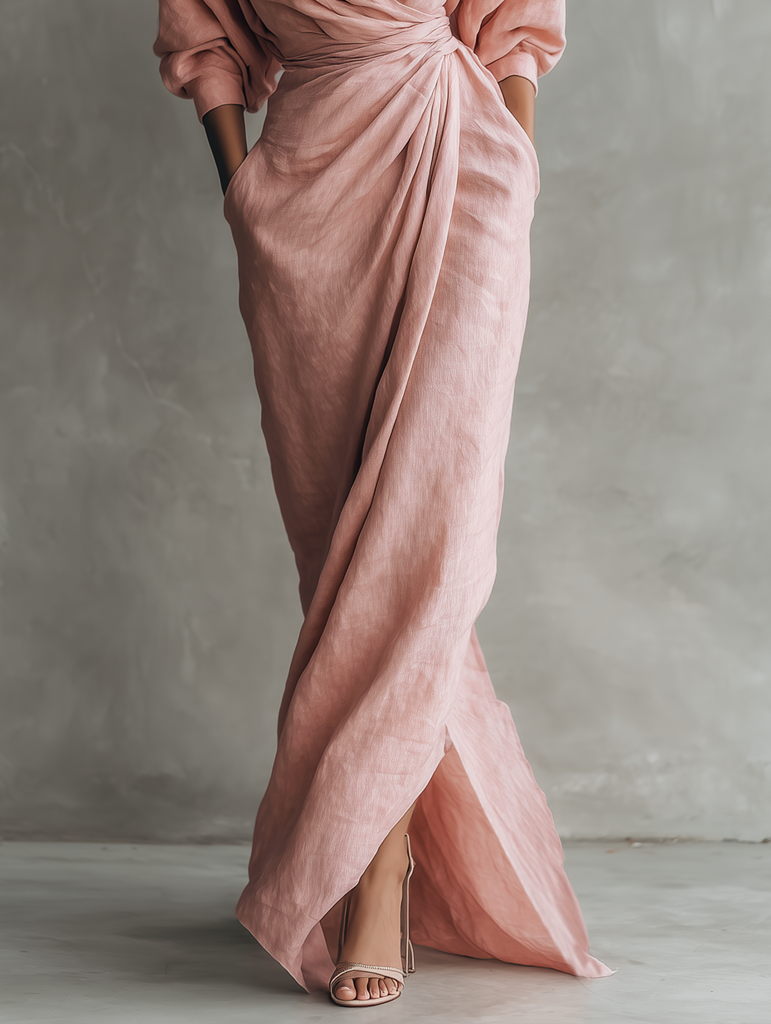 Rose Linen V-Neck Maxi Dress