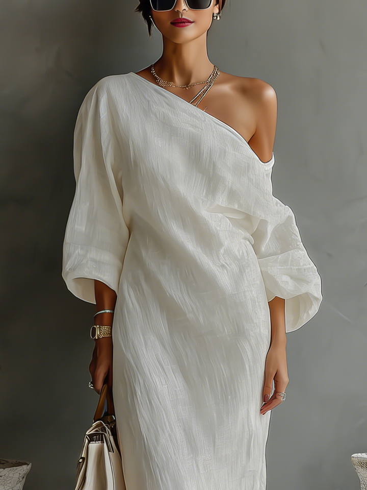 Ivory Linen Dress Off-Shoulder