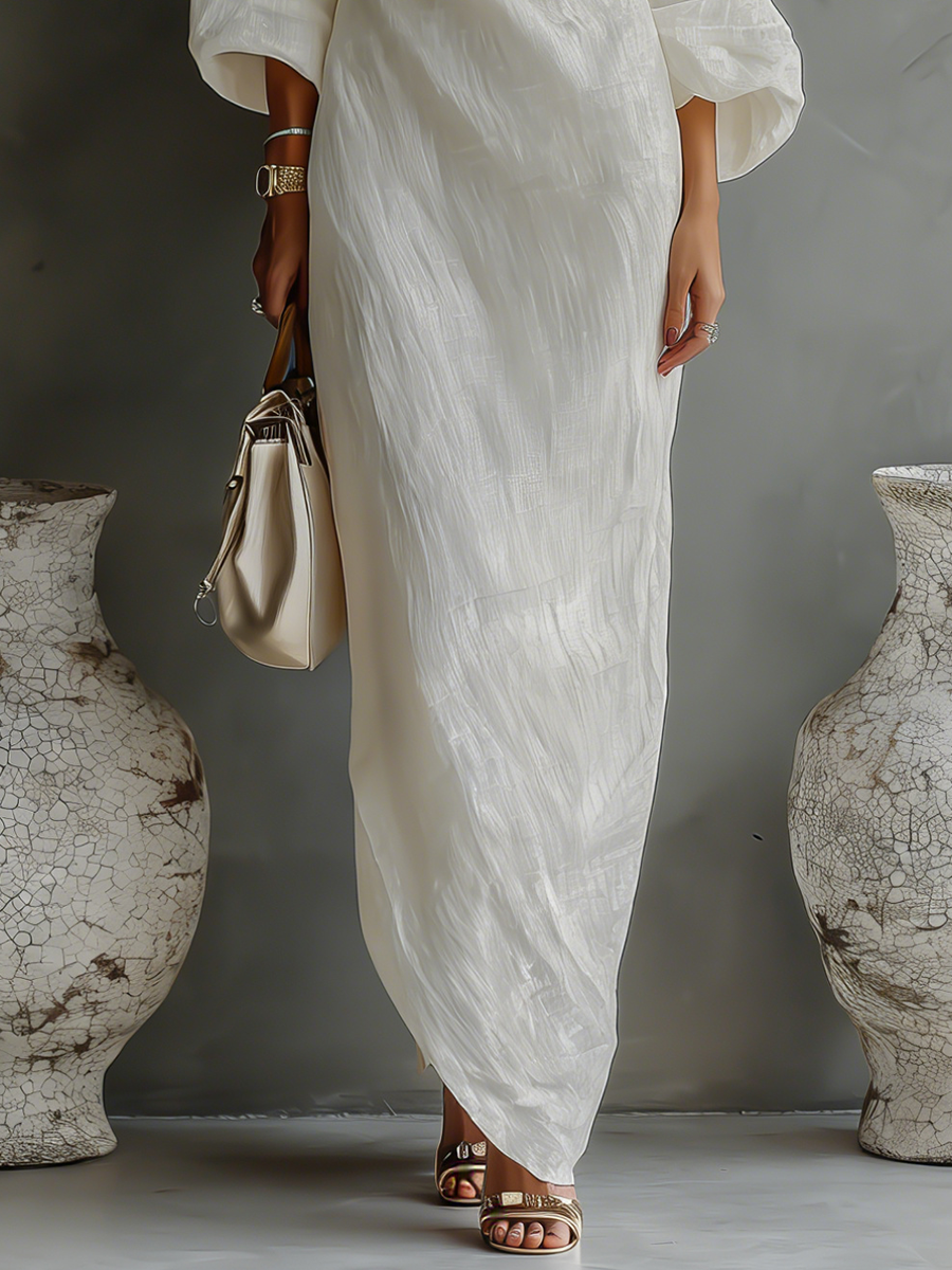 Ivory Linen Dress Off-Shoulder