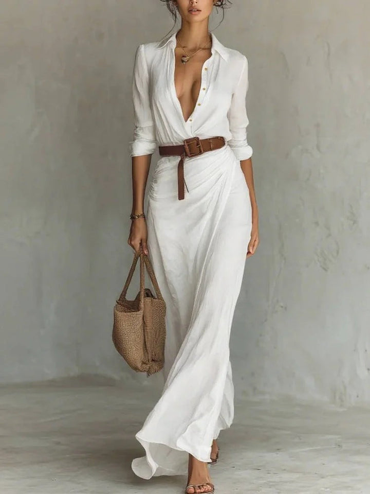 Kiara - Long Sleeve Lapel Collar Maxi Dress