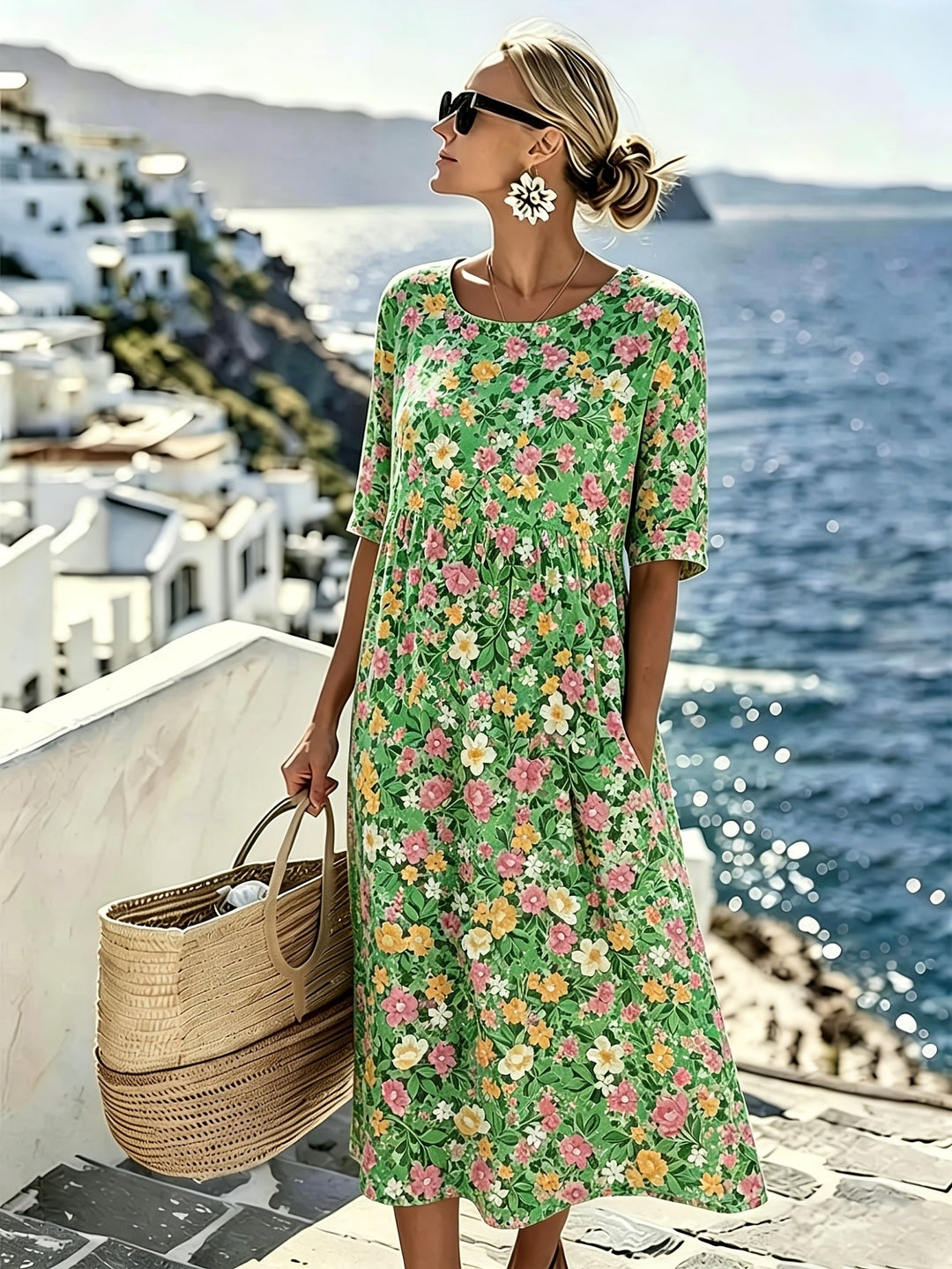 Charlotte™ - Elegant Floral Summer Midi Dress