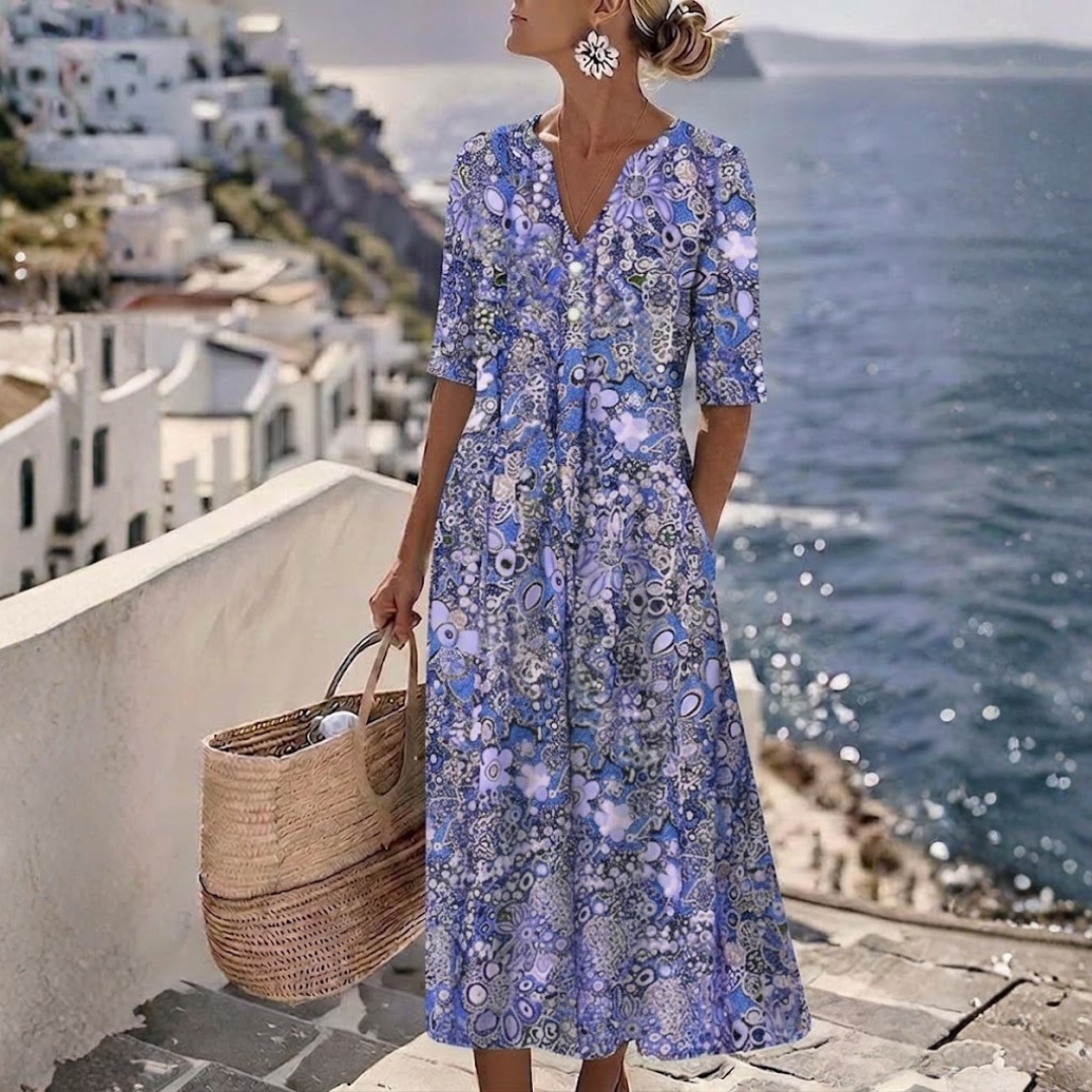 Janice™ | Elegant Summer Midi Dress with Belly Cover