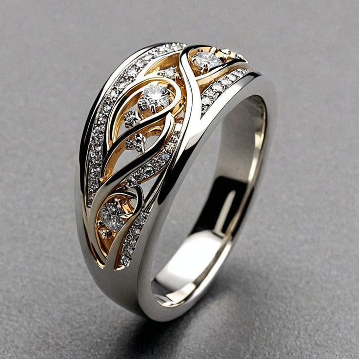 Genombruten ring pläterad i guld och silver