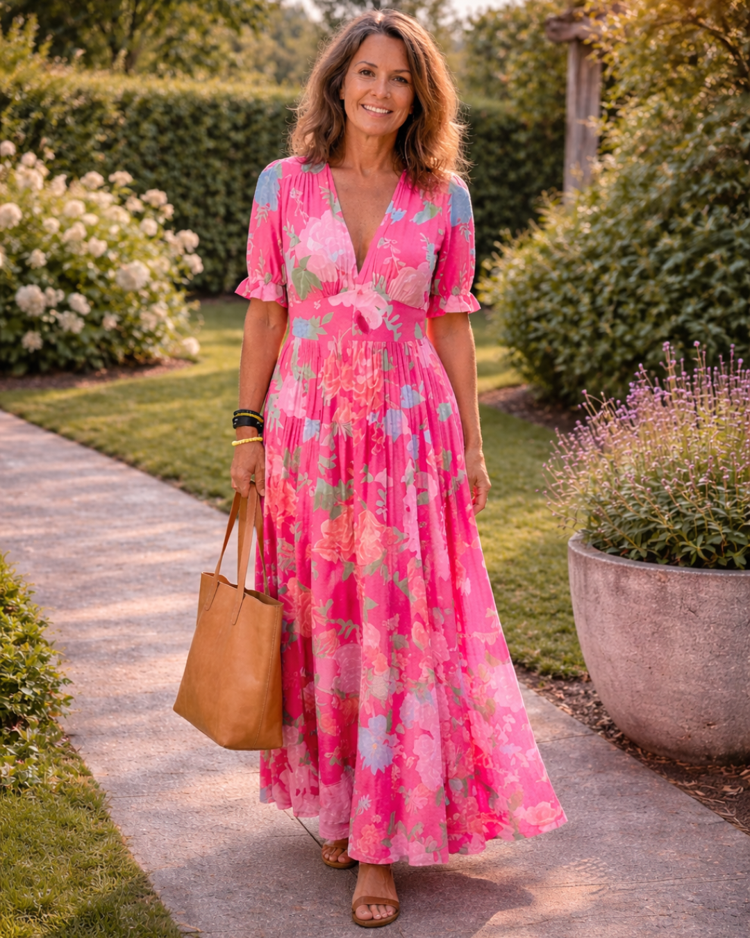 Ione | Short Sleeveless V-Neck Floral Midi Dress