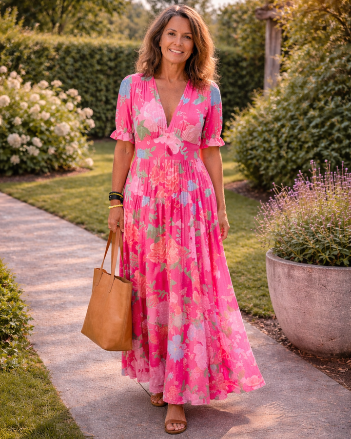 Ione | Short Sleeveless V-Neck Floral Midi Dress
