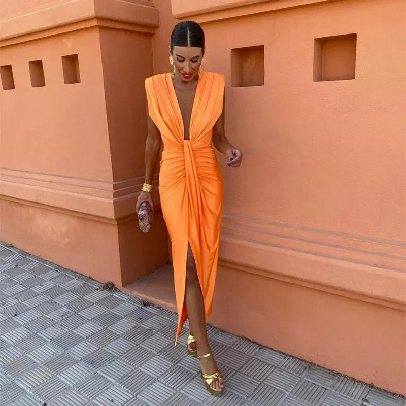 Selena | Draped Dress in Fiery Red