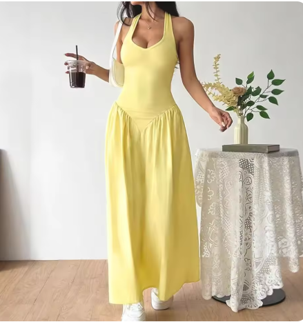 June - Yellow Long Backless Dress