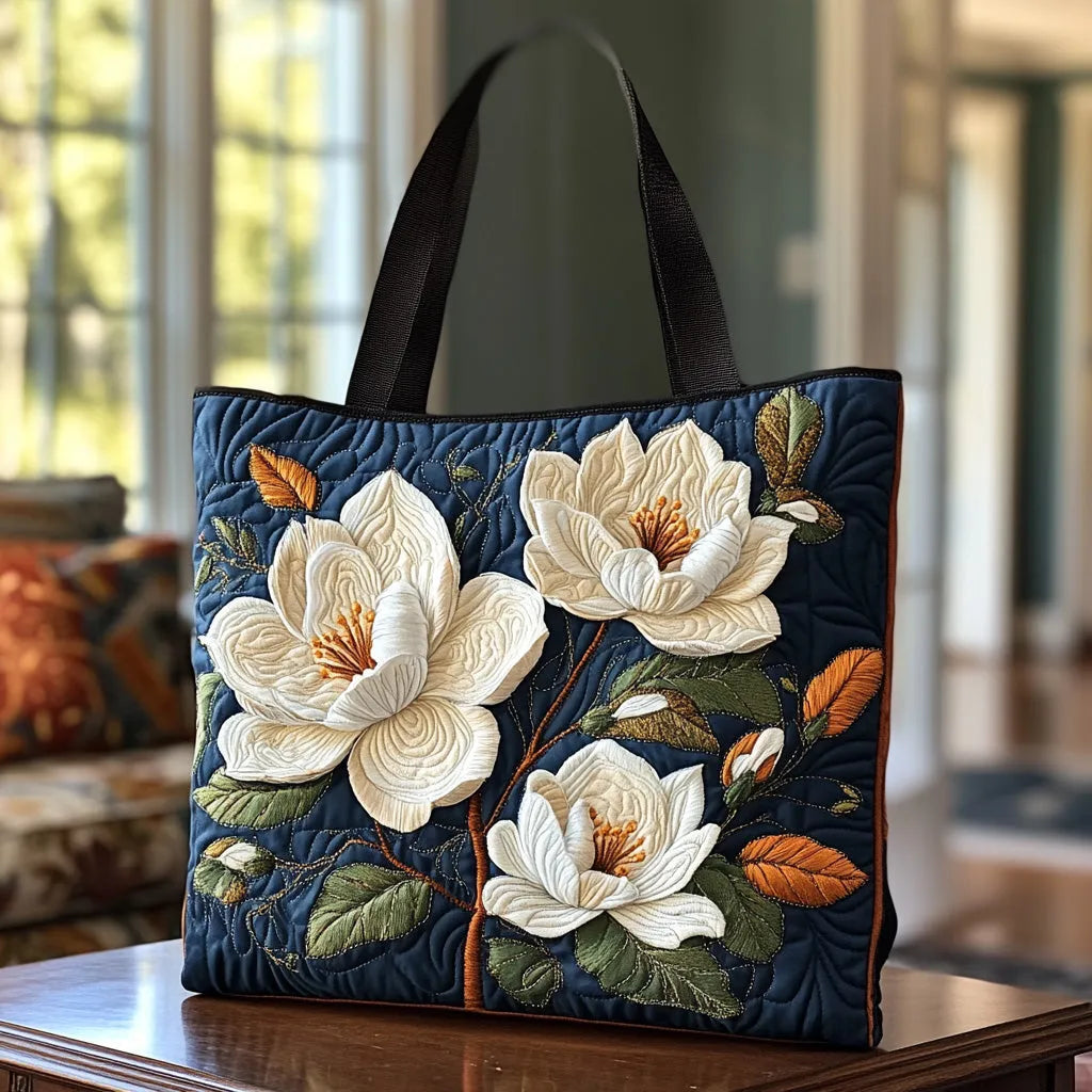 Handgjord quiltad väska – Delikat magnolia