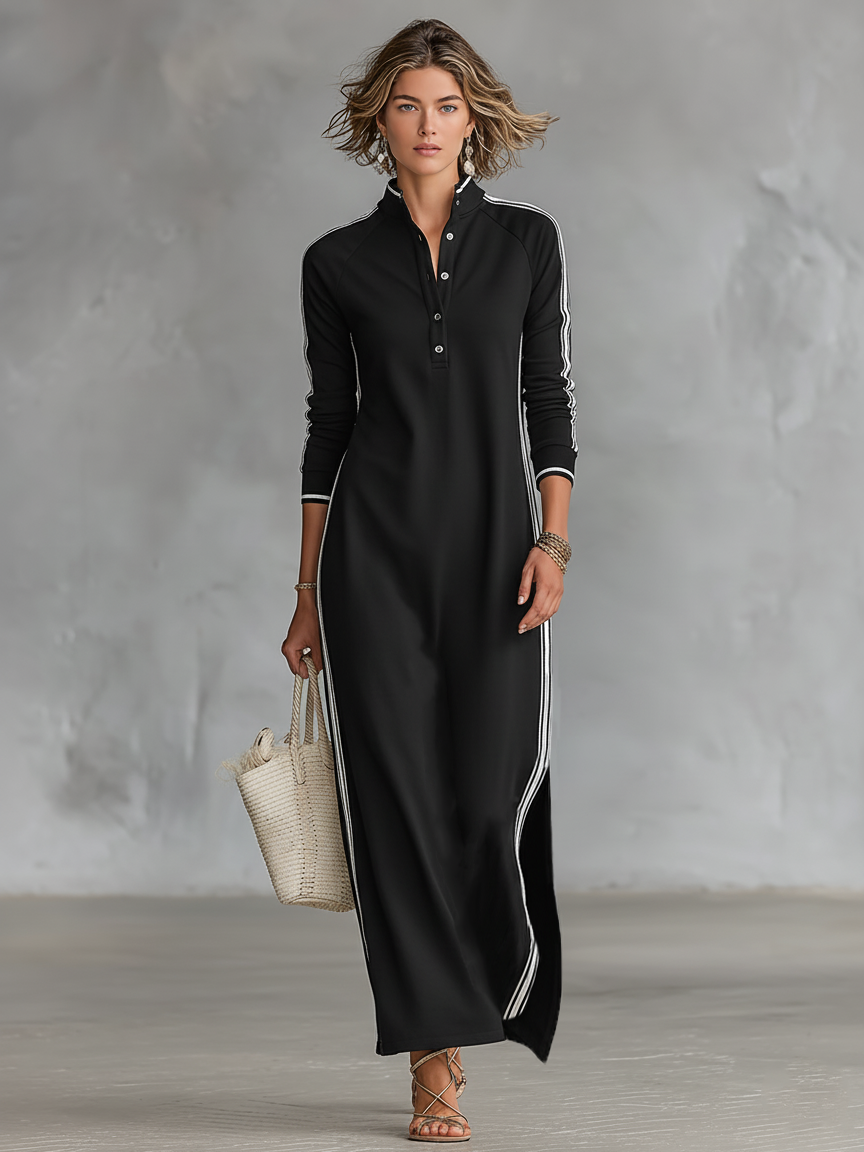 Sweat Maxi Dress Button Collar