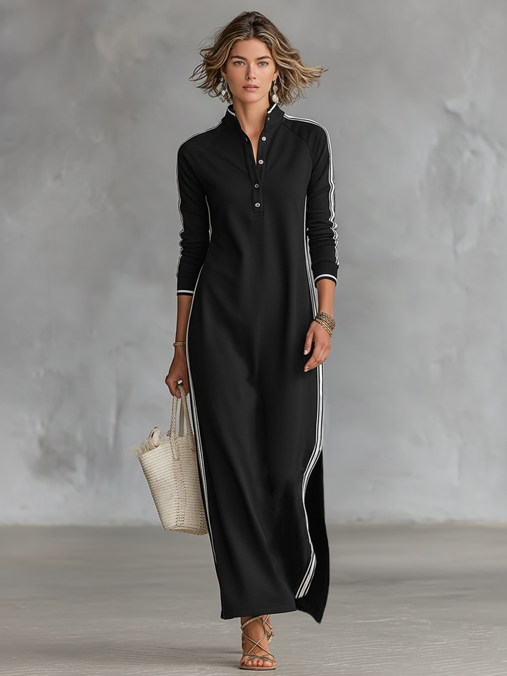 Sweat Maxi Dress Button Collar