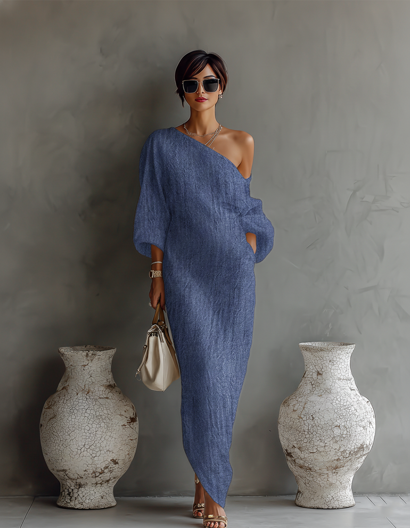 Ivory Linen Dress Off-Shoulder