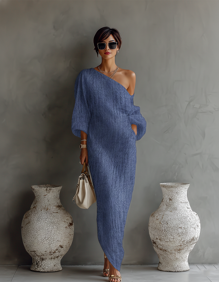 Ivory Linen Dress Off-Shoulder