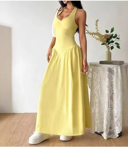 June - Yellow Long Backless Dress