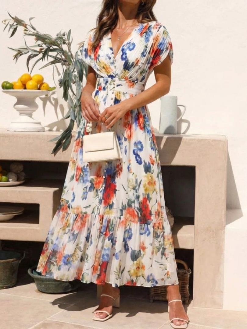 Savannah | Short, sleeveless, pleated midi dress