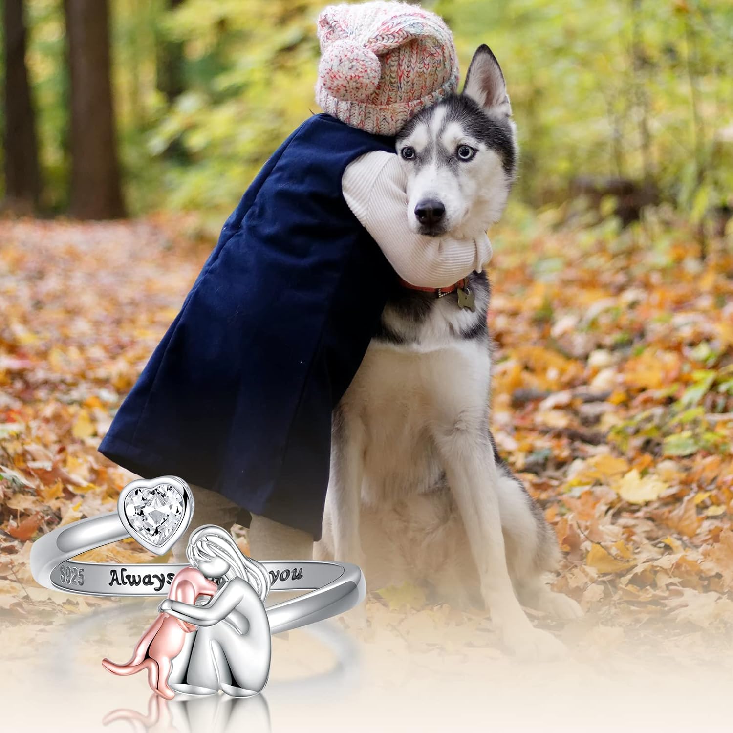 Justerbart hundhalsband i 925 sterlingsilver – “För alltid i mitt hjärta” med zirkonia