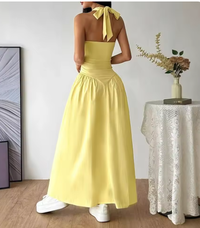 June - Yellow Long Backless Dress