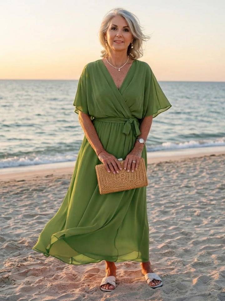 Elysia | V-Neck Draped Waist Midi Dress
