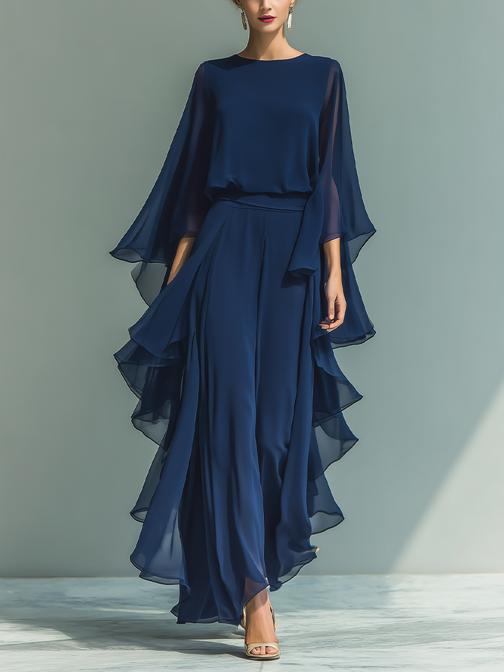 Navy Blue Chiffon Ruffle Set