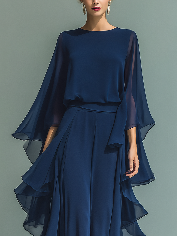Navy Blue Chiffon Ruffle Set