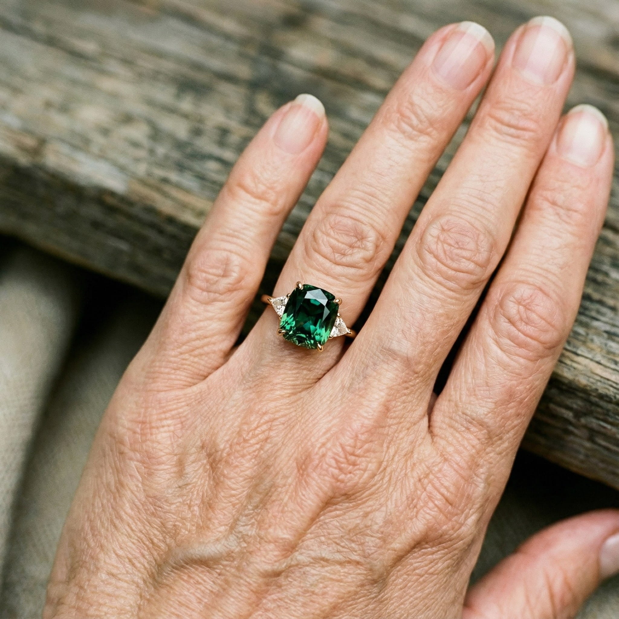 Elegant fyrkantig ring med smaragd