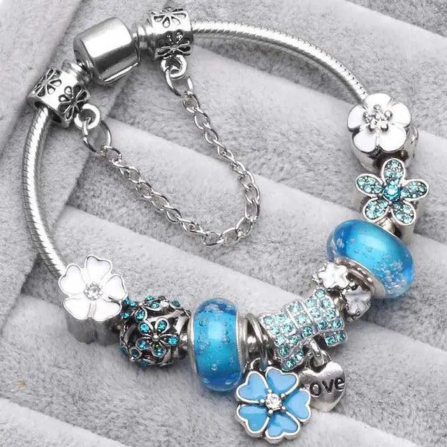 Vintagearmband i silver- och blåfärg