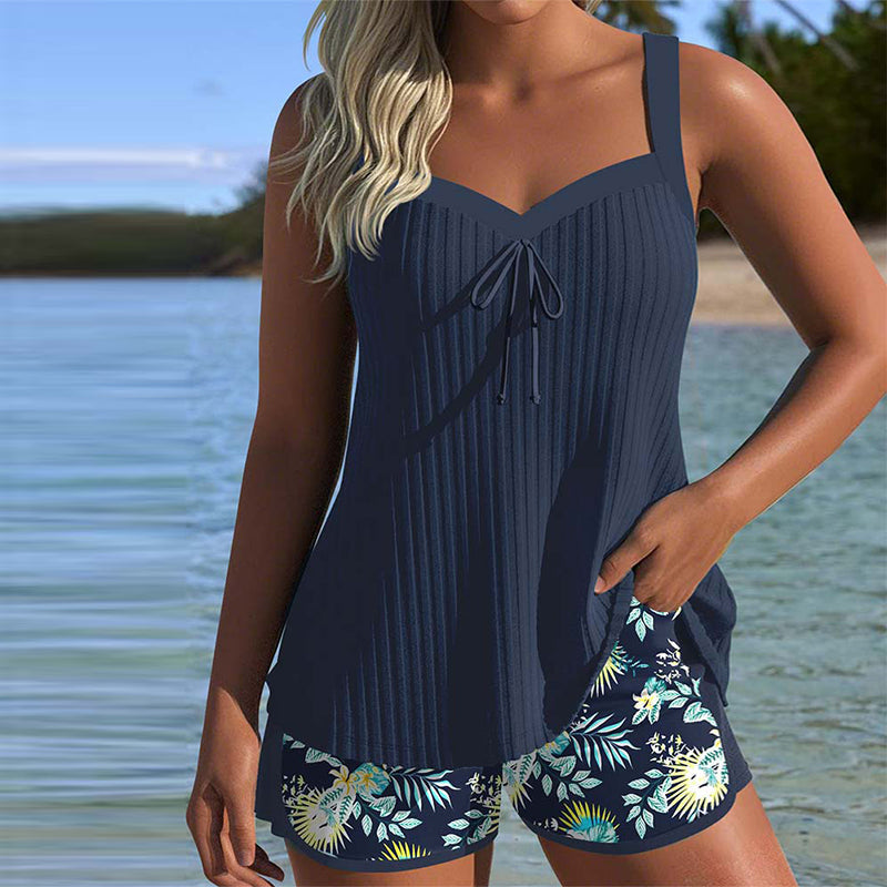 Laluna® | Striped Tankini with Two-Piece Beach Shorts