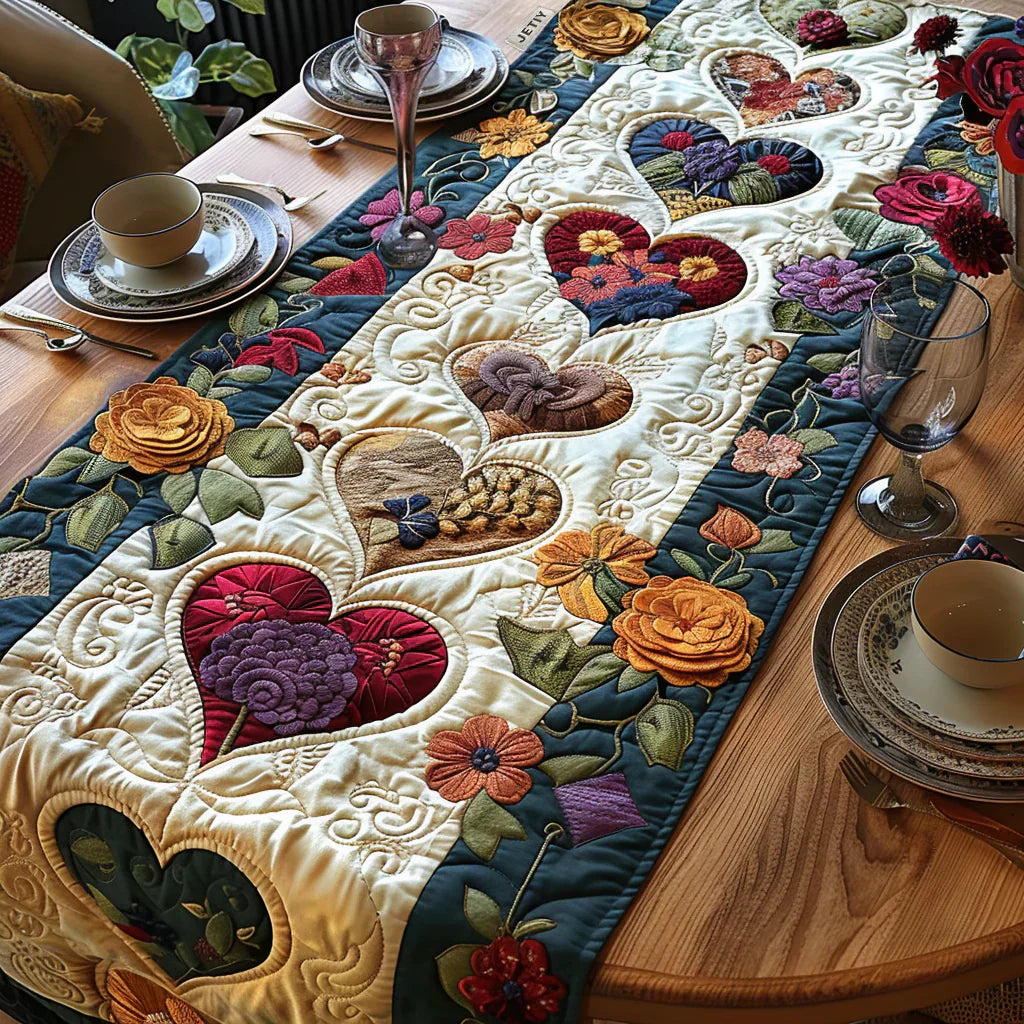Quiltad bordstablett – Blommande hjärtan