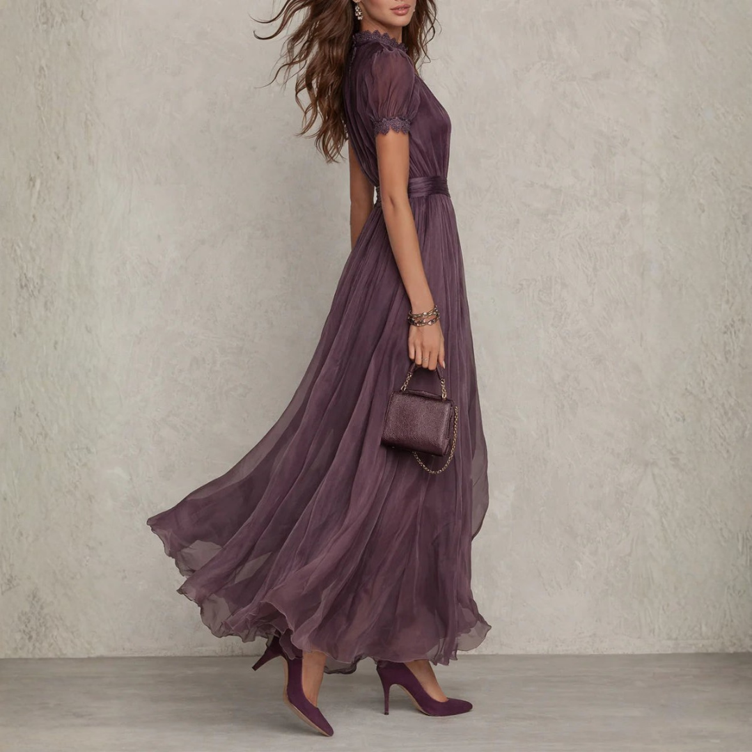 Celeste | Elegant Lace Trim Chiffon Maxi Dress