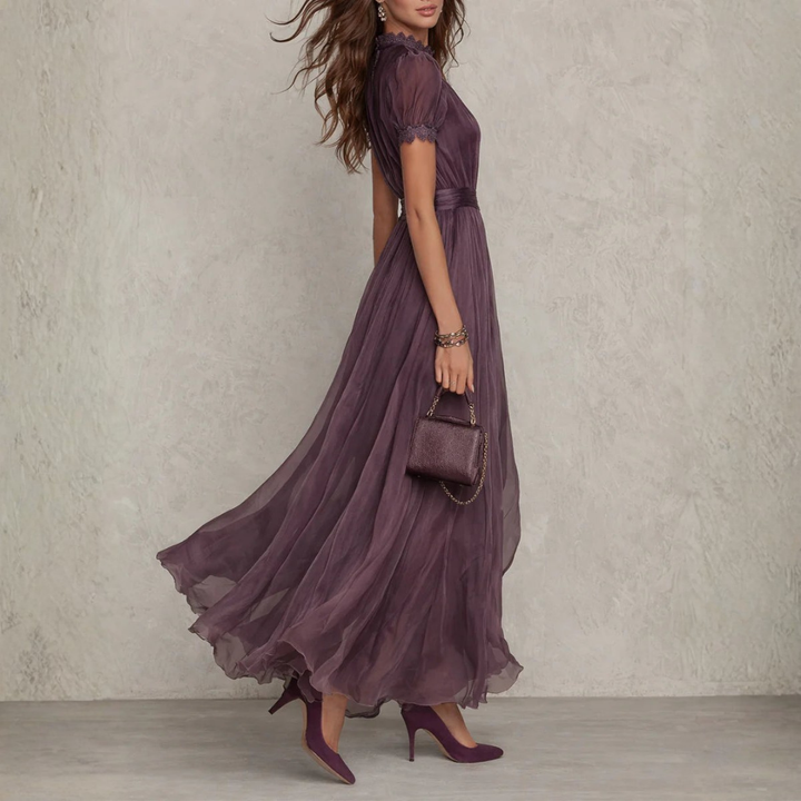 Celeste | Elegant Lace Trim Chiffon Maxi Dress