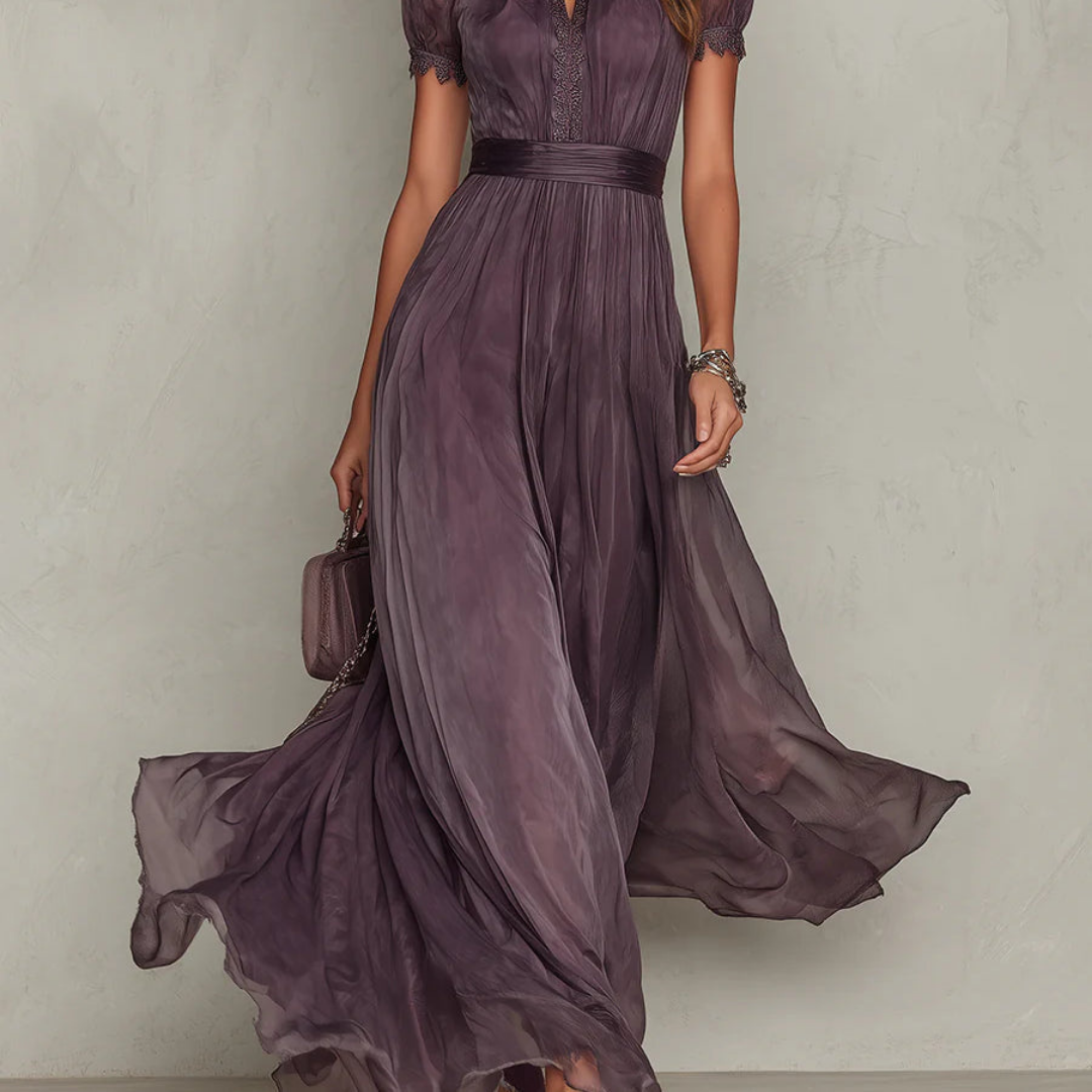 Celeste | Elegant Lace Trim Chiffon Maxi Dress
