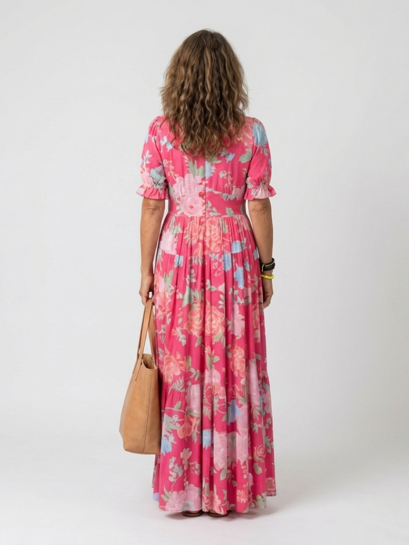 Ione | Short Sleeveless V-Neck Floral Midi Dress