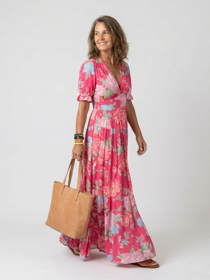 Ione | Short Sleeveless V-Neck Floral Midi Dress